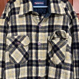 Flannel plaid pattern wool blend distressed button front vintage shirt